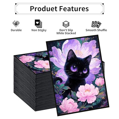 MTG Card Sleeves, Ultra Clear Front & Matte Finish Back, 100 Count Standard Size Matte Art Sleeve for Magic The Gathering - color: Cat and Flowers