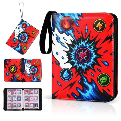Trading Card Binder, 9-Pocket, Holds 1080 Cards, 120 Pages Side-Loading Card Album, PU Leather, Acid-Free Archival Sleeves, Durable Organizer for MTG, TCG & Sports Cards, Gift for Kids, Boys and Girls - color: 9-Red and blue