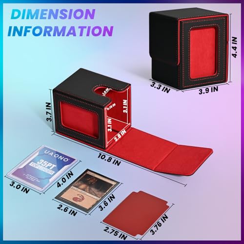 UAONO Card Deck Box for MTG Commander, Fits 100 Double-Sleeved Cards | Independent Commander Display, Magnetic Deck Case for Magic the Gathering TCG, 2 Dividers & 1 Top Loader (Black, Red) - color: A-Black&Red