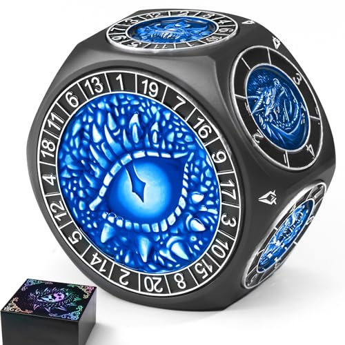 ZHOORQI 8-in-1 DND Dice Set – Metal Spinner Dice with Dual D20, 3D Monster Engravings & Smooth Spinning – Perfect for TTRPG, D and D Dungeons and Dragons Gifts(Black Dice- Blue) - color: Black Blue