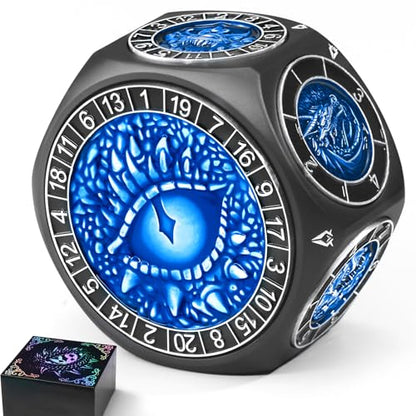 ZHOORQI 8-in-1 DND Dice Set – Metal Spinner Dice with Dual D20, 3D Monster Engravings & Smooth Spinning – Perfect for TTRPG, D and D Dungeons and Dragons Gifts(Black Dice- Blue) - color: Black Blue