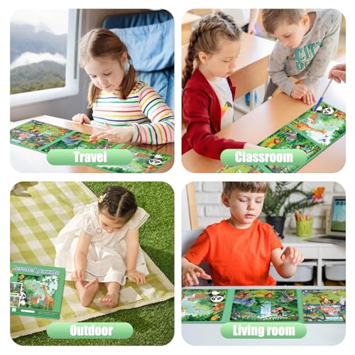 Magnetic Puzzles for Toddlers 3-5 Toddler Puzzle Travel Toys （Animal） | Jigsaw Puzzles for Kids 97-Pieces Travel Toys, Animal Jungle Puzzles Ages 4-6 Road Car Trip & Airplane Activity - style: Animal Jungle