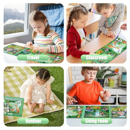 Magnetic Puzzles for Toddlers 3-5 Toddler Puzzle Travel Toys （Animal） | Jigsaw Puzzles for Kids 97-Pieces Travel Toys, Animal Jungle Puzzles Ages 4-6 Road Car Trip & Airplane Activity - style: Animal Jungle