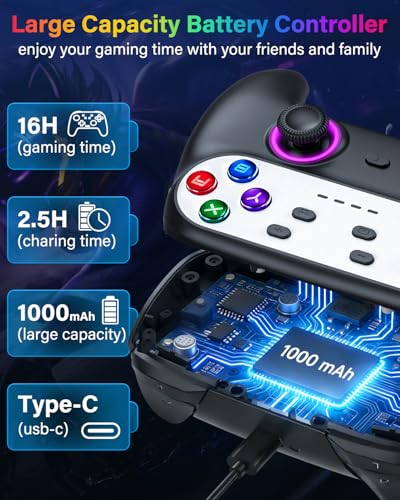 Switch Controller Compatible with Nintendo Switch/Switch Lite/OLED/PC | Programmable Wireless Switch Controller with 10 LED Light, 6-Axis Motion, Turbo, Vibration, One-Key Wake Up & Pairing - color: black and white