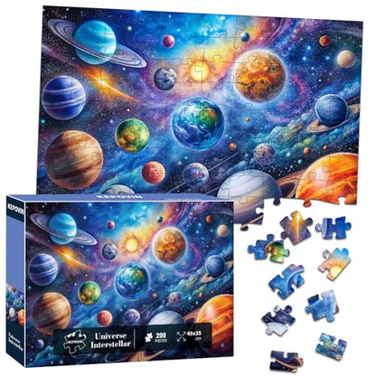 Puzzles for Kids Ages 6-8 8-10 Year Old, Solar System Planets 200 Pieces Jigsaw Puzzles for Kids Ages 10-12, Learning Educational Toys for Boys and Girls Ages 6 7 8 9 10 11 12 Year Old - style: 200pieces