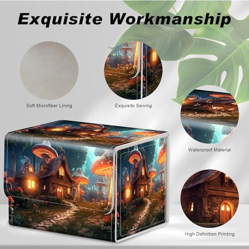 DEGDFSGR Card Game Storage Box for TCG MTG Commander Deck Box Organizer Trading Card Case Magnetic Closure Creative Pattern Up to 200 Cards, A Magical Mushroom Village - color: A Magical Mushroom Village