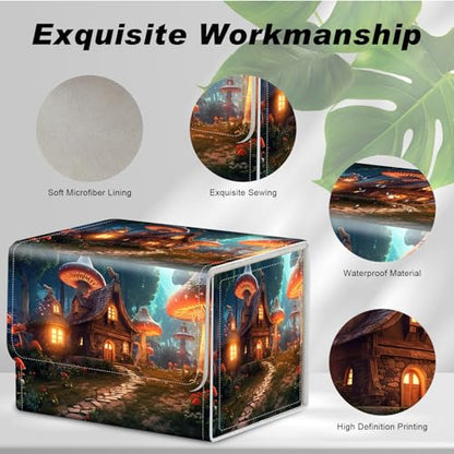 DEGDFSGR Card Game Storage Box for TCG MTG Commander Deck Box Organizer Trading Card Case Magnetic Closure Creative Pattern Up to 200 Cards, A Magical Mushroom Village - color: A Magical Mushroom Village