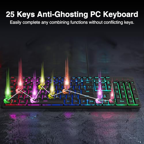 Redragon S107 Gaming Keyboard and Mouse, RGB Gaming Keyboard and 3200 DPI Mouse Combo with Large Mouse Pad, 25-Key Anti-Ghosting, Mechanical Feeling Keyboard, Plug & Play to PC, Laptop - color: Black-NewVison