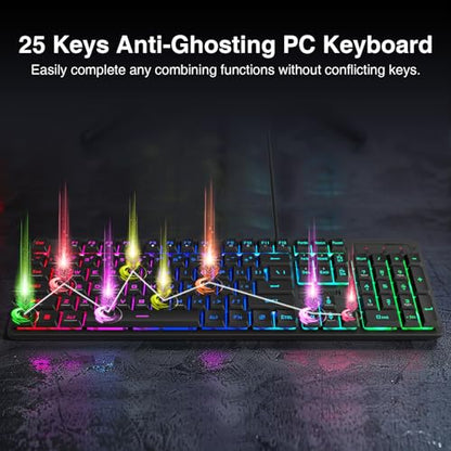 Redragon S107 Gaming Keyboard and Mouse, RGB Gaming Keyboard and 3200 DPI Mouse Combo with Large Mouse Pad, 25-Key Anti-Ghosting, Mechanical Feeling Keyboard, Plug & Play to PC, Laptop - color: Black-NewVison