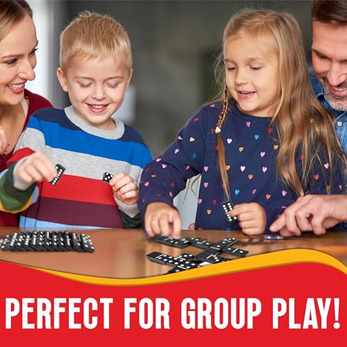 Playbees Jumbo Double Six Dominoes Set - 28 Black Classic Tiles in Faux Leather Case - Fun Educational Toy for Kids, Boys, Girls, Classroom Kit, Classic Game Night Party Favors Set, Travel-Friendly - size: Black
