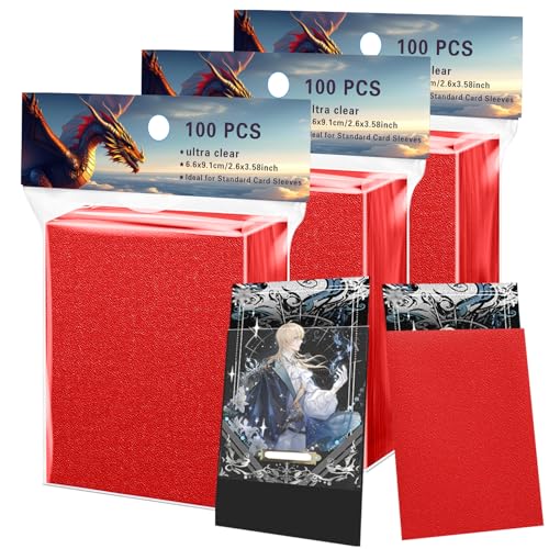 300ct MTG Card Sleeves for Trading Cards, Red&Black Color Standard Size Matte Sleeves - Compatible with Square Enix TCG, Arkham Horror, Final Fantasy, Lorcana Card Protectors Deck Sleeves (Red&Black) - color: Red&black