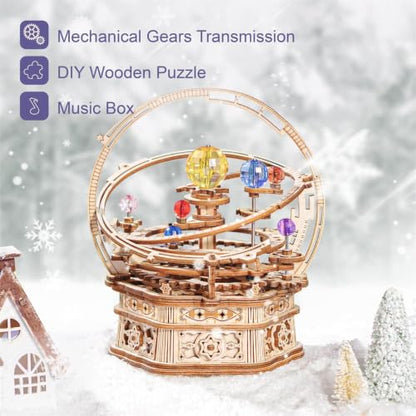 ROKR 3D Wooden Puzzles for Adults Mechanical Music Box-Starry Night, DIY Rotating Music Box Model Building Kits for Teens, DIY Crafts/Hobbies/Gifts Desk Decor for Boys Ages 14+ (Starry Night)