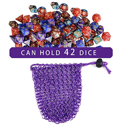 YOUSHARES Chainmail D&D Dice Bag for Dungeons and Dragons Drawstring Stainless Steel Dice Bag Dice Set (Hold 42 DND Dice, Purple) - color: Purple