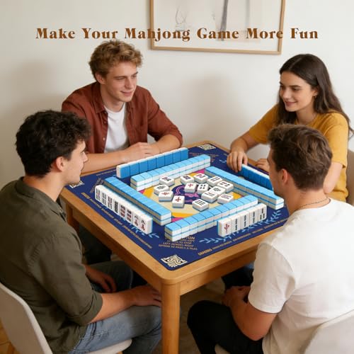 Mahjong Mat for Table 31.5"x31.5" Non Slip Noise Reduction Mahjong Table Mat with Carry Storage Bag for Playing Board Game Domiones Blackjack Poker Card (Blue) - color: Blue
