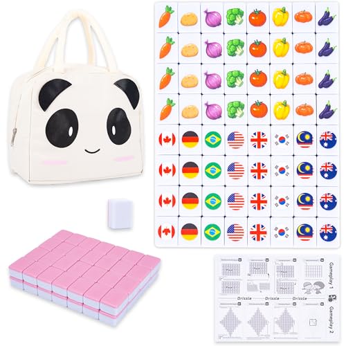 drizzle 65 Tiles Seaside Escape Blocks Game 30mm - Instruction Manual Panda Bag - National Flag & Vegetables Patterns - color: Flag + Vegetables, size: 65 Tiles
