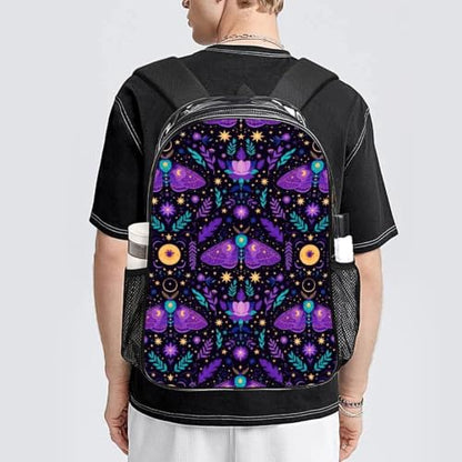 Reinforced Strap Clear See Through Backpack Concert Festival | Padded Adjustable Shoulder Strap, Goth Moon Moths, Stadium Approved Bookbag for College Men Women Festival - color: Pattern (322)