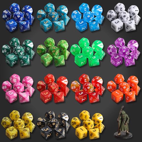 QMay DND Dice Set 15 X 7 Polyhedral Dice (105pcs) with 1 Large Flannel Bag, D&D Dice (D4 D6 D8 D10 D% D12 D20) for Dungeons and Dragons RPG MTG Table Games - color: 15 Sets-105pcs