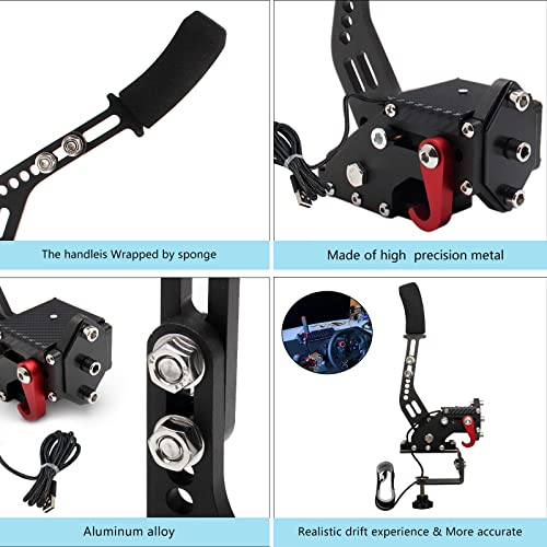 PC USB Simulator Shifter 64 Bit Handbrake with Clamp Compatible with G29 G27 G25 G920 T300RS/GT Steering Wheel Sequential H Gear Shifter Compatible with ATS ETS Dust WRC Sim Racing Games 7+R Black