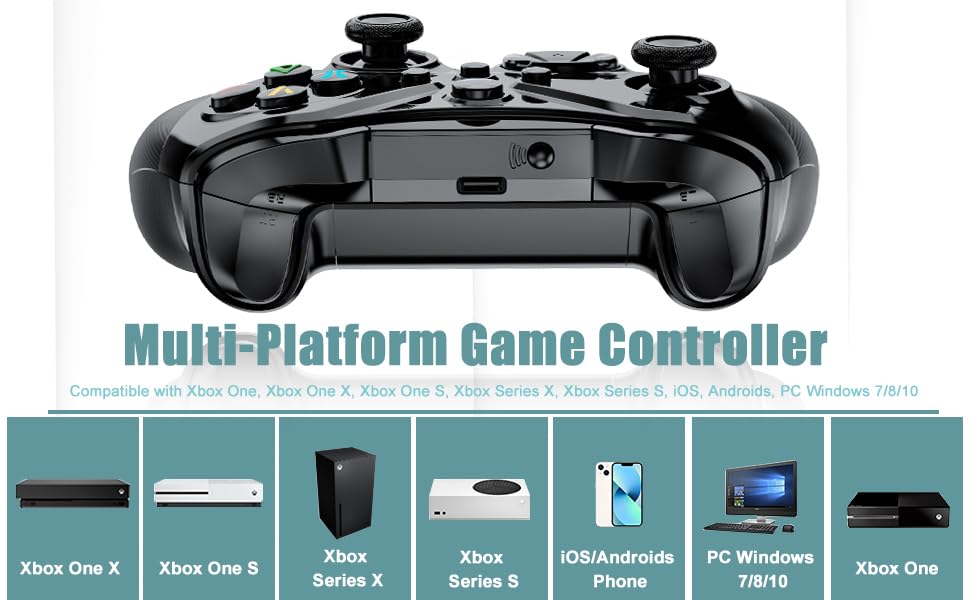Xexvyrin Wireless for X-Box Controller, Compatible with X-box One X|S, Series PC, Edition Custom Controller 6-Axis Motion Control 3.5mm Audio Jack Dual Vibration Macro Function Turbo（Classic Black）