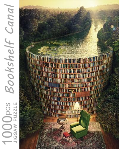 Jigsaw Puzzles for Adults, 1000 Pieces and up, Bookshelf Canal Puzzle, Books Library Challenging Funny Puzzles for Friends Family Activity Game Nights Gifts - color: Bookshelf Canal