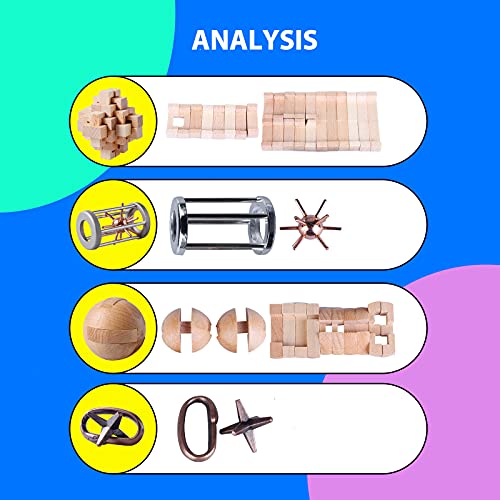4Pcs Wooden and Metal Puzzles Gift for Kids and Adult Educational Toys Office Toys 3D Unlock Interlock Assorted Brain Teasers Puzzles - style: Stlyle E