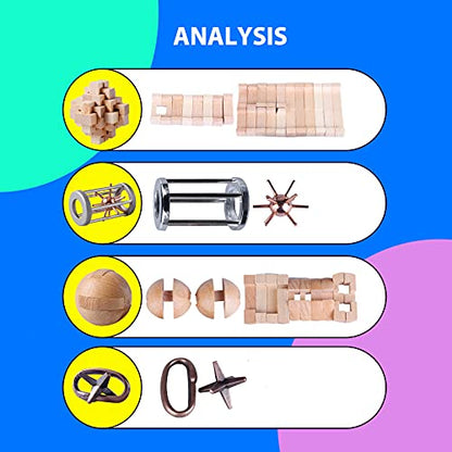 4Pcs Wooden and Metal Puzzles Gift for Kids and Adult Educational Toys Office Toys 3D Unlock Interlock Assorted Brain Teasers Puzzles - style: Stlyle E