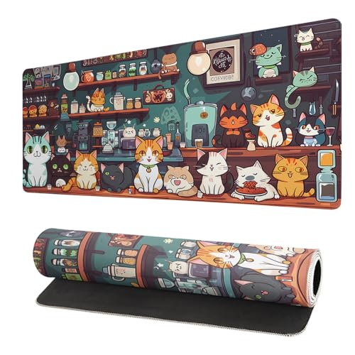 Gaming Mouse Pad Desk Pad,Extended Big Mouse Pad,31.5x11.8 Inch Long Computer Keyboard Mouse Mat Mousepad with 3mm Non-Slip Base and Stitched Edge for Gaming and Office… (cat) - color: Cat