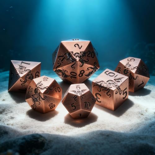 Metal RPG Dice Set,7-Piece Octopus Design,Aged Brass Color,Solid Zinc Alloy Dice for Fantasy Tabletop Role-Playing Games & Gift Box (Brass) - color: Brass