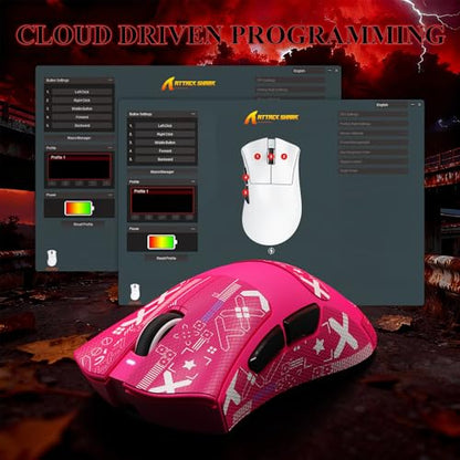 MAMBASNAKE Attack Shark V3 PRO 62g Superlight Wireless Gaming Mouse,RGB Charging Dock,BK52820 Tri-Mode BT/2.4G Wireless/Wired Mouse with Grip Tape,25000DPI,5 Programmable Buttons for Pc/Mac,Red PRO - color: Berry Red&Stickers