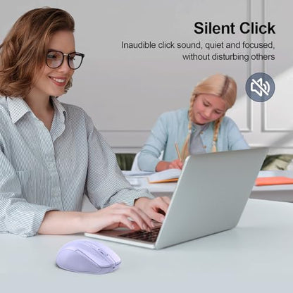 TECKNET Wireless Mouse, BT 5.0/2.4G, Silent 4800 DPI 6 Buttons, Lavender | Bluetooth 5.0/3.0 & USB A, 2-Device Easy Switch, Wide OS Compatible, 6-DPI, Ergonomic for S/M Hands, Extended Battery - color: Lavender