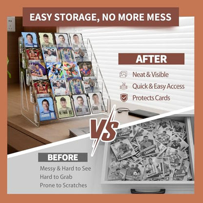 2 Pack 5 Tier Trading Card Display Stand, 12" Acrylic Card Stands for Display, versatile Card Stands for Sports Cards, Graded & Greeting Cards, Postcards, Vendor Stickers, with Snap-On Assembly (Tall 5-Tier-2Pack) - size: Tall 5-Tier-2Pack