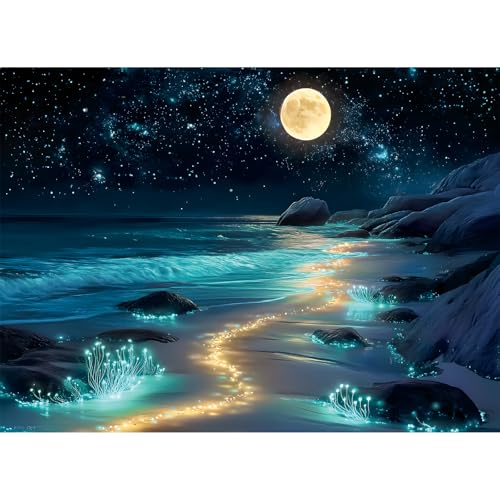 500 Piece Puzzle for Adults,Summer Moonlight Scenery Jigsaw Puzzle for Adults Seniors,Sparkling Beach Nature Landscape Puzzle with HD Print & Poster,Challenging Family Game Great Gifts,20.5 x 15In - color: Sea