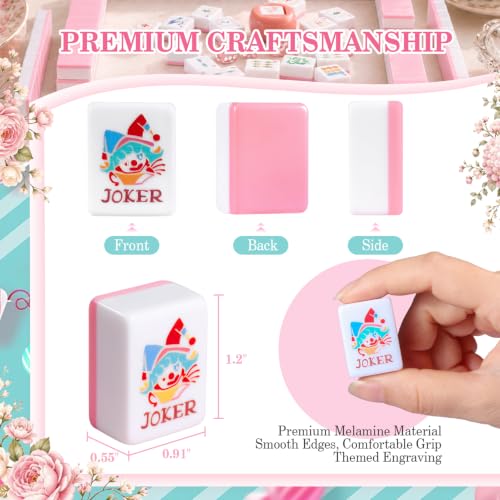 Pink American Mahjong Set, 168 Melamine Tiles | Includes 168 Mahjong tiles with 12 jokers and a gift box. Portable for game nights, weekly clubs and gifting. - color: Pink