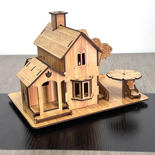 3D Puzzles for Adults, Log Cabin DIY Wooden House Model Kits for Adults to Build, Country Cottage Building Model, 3D Jigsaw Brain Teaser Puzzle, Dollhouse (Seaside Villa)