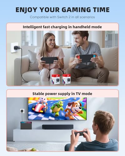 Switch 2 Charger - 60w AC Power Adapter for Nintendo 2/1, 5FT/1.5M UBC Cable, Support 4K TV Dock, PD3.0 Fast Charging Supply 20V/3A for Nintendo Wii Charger, [Replacement for OEM Switch2 Charger] - size: 5FT