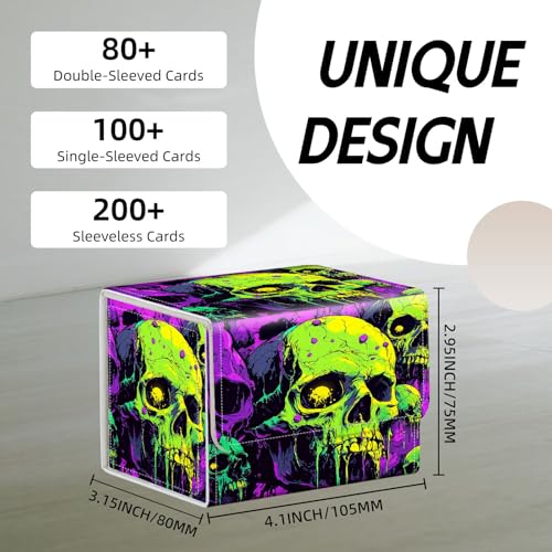 Trading Card Storage Box, Holds 100+ for MTG Cards, Premium PU Leather with Magnetic Closure, Dripping Neon Skulls Durable Deck Box for Magic the Gathering, Trading Card Games - color: Dripping Neon Skulls