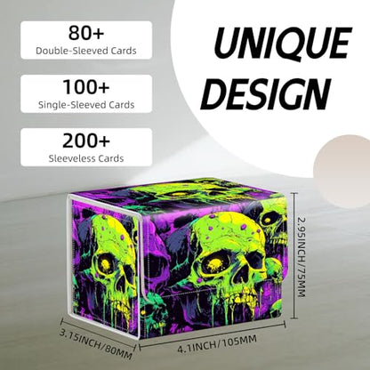Trading Card Storage Box, Holds 100+ for MTG Cards, Premium PU Leather with Magnetic Closure, Dripping Neon Skulls Durable Deck Box for Magic the Gathering, Trading Card Games - color: Dripping Neon Skulls
