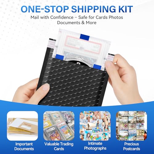 Trading Card Shipping Kit, Includes 100 4'' x 6'' Graded Card Shipping Protectors, 50 6'' x 8.7'' Envelope Bubble Mailers, 20M Painter’s Tape, 50 Cellophane Bags, PSA BGS CGC Slabs & Raw - color: 4'' x 6''