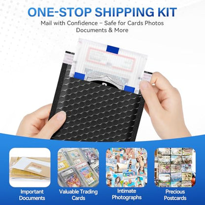 Trading Card Shipping Kit, Includes 100 4'' x 6'' Graded Card Shipping Protectors, 50 6'' x 8.7'' Envelope Bubble Mailers, 20M Painter’s Tape, 50 Cellophane Bags, PSA BGS CGC Slabs & Raw - color: 4'' x 6''