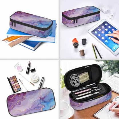 Marble Pencil Bag Purple Blue Ink Splash Watercolor Big Capacity Pencil Case Pencil Pouch Pen Bag for Teen Men Women - color: Marble