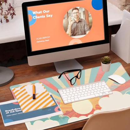 Large Gaming Mouse Pad for Desk, Boho Pastel Sun Desk Mat, Colorful Sunshine Desk Pad, 31.5"x15.7" Extended Big Computer Keyboard Mouse Pad with Non-Slip Base and Stitched Edge - color: Boho Pastel Sun