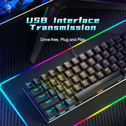 Gaming Keyboard Full Size LED Backlit Quiet Computer Keyboard 61 Key Corded Keyboard For PC Desktop Office Gaming