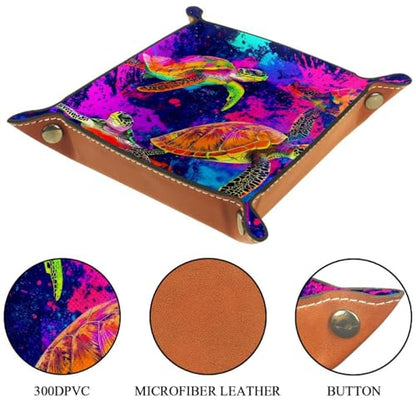 Dice Trays Turtles Tie Dye Holder Storage Box for Dice Games Like RPG DND, Leather Dice Holder Portable Folding Rolling Dice Tray, 16x16cm - color: Multi 5