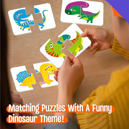 48 Dinosaurs Matching Puzzles with Error-Correction, Self-Correcting Puzzle Match Game Educational Matching Puzzles for Toddlers Kindergarten, Dinosaur-Themed Learning Games Toys for 3 Years Old - style: Dinosaur