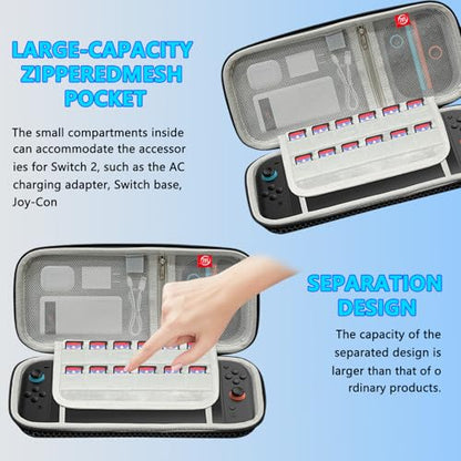Carrying Case for Nintendo Switch 2 2025 Holds 24 Cartridges w/Pockets | 11.61-inch hard EVA shell with 24 game card slots, zippered pocket, soft lining, wrist strap, and accessory storage, Black - style: Eva Portable Bag With Protective Shell and 2 Scree