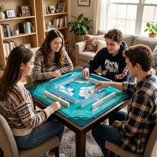 Teal American Mahjong Mat with Rules | Non Slip Noise Reduction Mah Jong Mat Mahjong Table Mat with Carry Bag for Playing Tiles Poker Board Games(Avocado Green) - color: Avocado Green