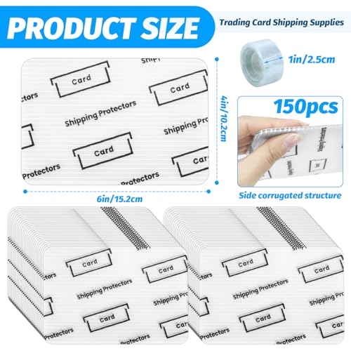 VOKOY 150 Pack Trading Card Shipping Protectors,4''x6'' Plastic Sports Cards Mailing Protectors with Seal Stickers, Hard Plastic Trading Shipping Supplies Precut Inserts Card Mailers
