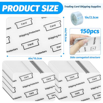 VOKOY 150 Pack Trading Card Shipping Protectors,4''x6'' Plastic Sports Cards Mailing Protectors with Seal Stickers, Hard Plastic Trading Shipping Supplies Precut Inserts Card Mailers