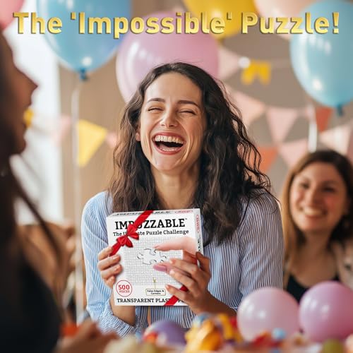 Funwares ImPuzzable Clear Acrylic Puzzle, 500 Pieces, Impossible Jigsaw | False Edges & Corners, Double-Sided Crystal-Clear Pieces, Insanely Hard Brain Teaser, Gag Gift & White Elephant Champ - size: 500 Piece