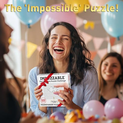 Funwares ImPuzzable Clear Acrylic Puzzle, 500 Pieces, Impossible Jigsaw | False Edges & Corners, Double-Sided Crystal-Clear Pieces, Insanely Hard Brain Teaser, Gag Gift & White Elephant Champ - size: 500 Piece